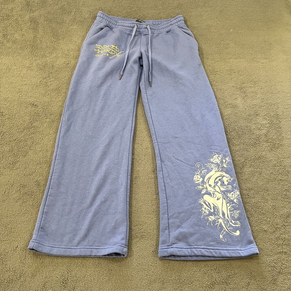 Ed Hardy Lavender Flare Sweatpants Wide Leg Drawstring Pants Women's Size M